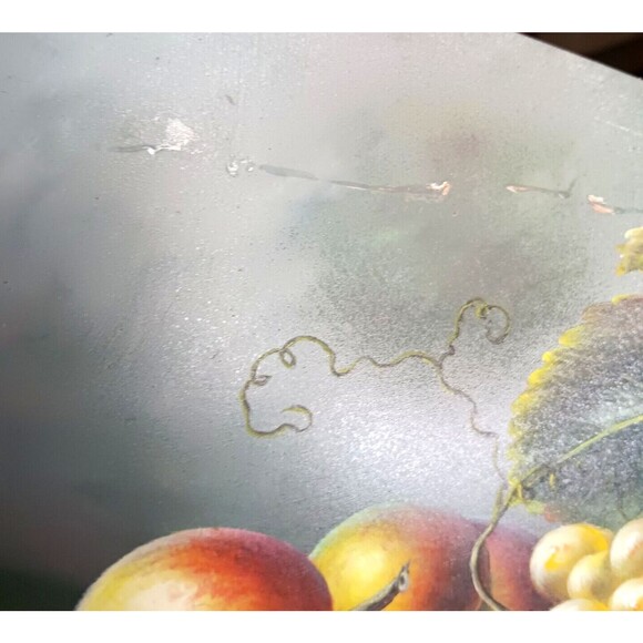 Vintage Still Life Fruit Painting On Board Dark Moody Peaches Grapes 8" x 10" - Picture 12 of 16